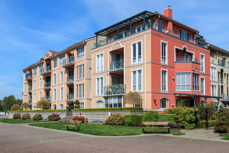 Modern apartment buildings in New Westminster, British Columbia, Canada.
